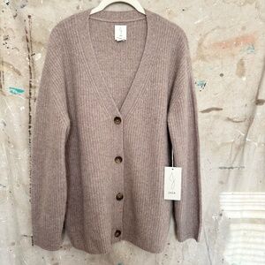 Joie V-Neck 100% Cashmere Ribbed Knit Button Front Cardigan Sweater